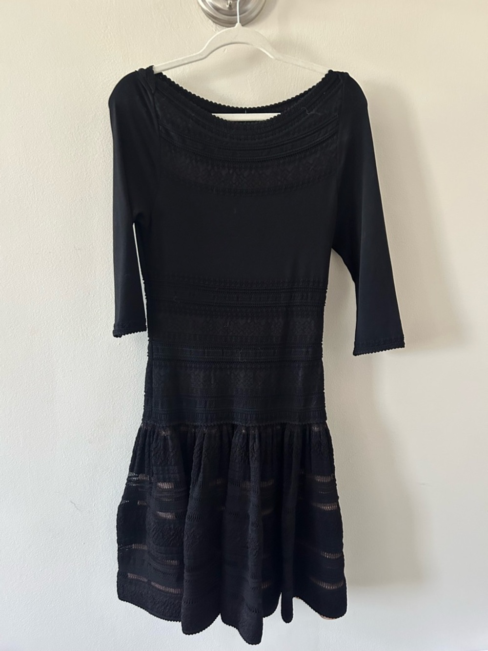 Alaïa Black Knit drop waist Dress | Lace Panel | Size 42 (US 6–8)